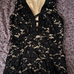 VENUS Black Lace Strapless Dress with Nude Underlay